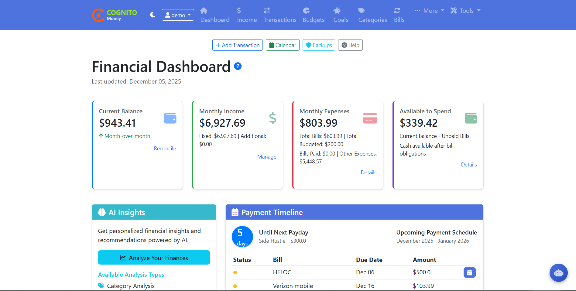 Cognito Money Dashboard